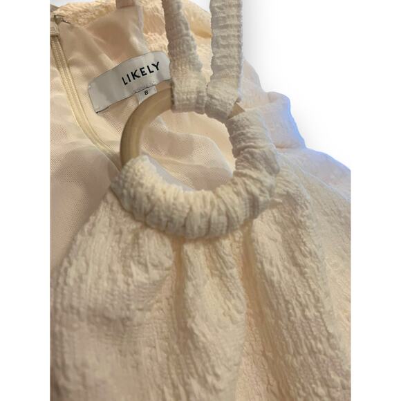 Likely CARMONA DRESS Bodycon Ruched Stretch Crepe Midi | Ivory, Sz 8 NEW - Picture 8 of 9